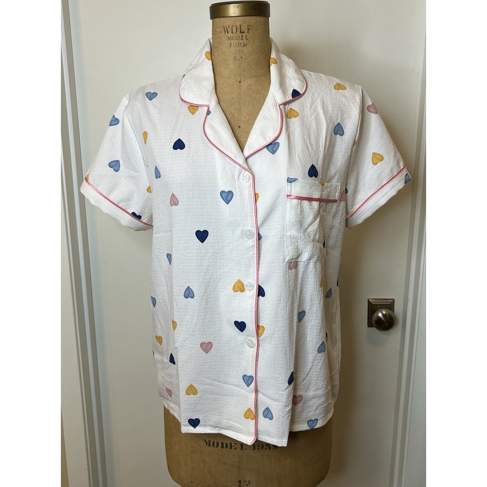 Hearts Large Women's Short Sleeve Polyester Elastane Pajama Top